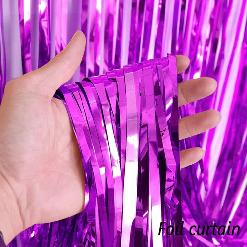 Miniatura 8 de Decoraciones de cumpleaños moradas para mujer con pancarta de feliz cumpleaños, cortinas, mariposa, globos de estrella de corazón y luz LED
