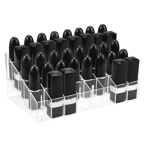 Miniatura 2 de Hedume Paquete de 2 lápices labiales y organizador de maquillaje, estuche acrílico de 40 ranuras para lápiz labial, pinceles, botellas