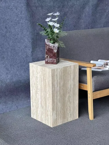 Miniatura 11 de Mesa auxiliar de mármol de lujo, mesa auxiliar cuadrada para sofá y cama modernos, sala de estar, sofá, dormitorio (Arabescato)