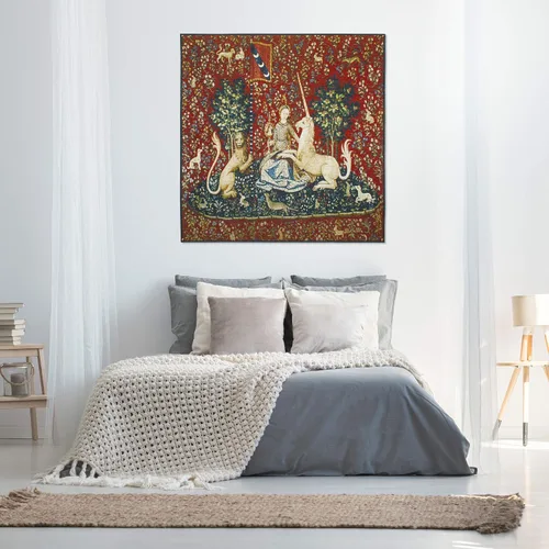Miniatura 2 de La dama y el unicornio - Vista Tapiz tejido para colgar Reproducción histórica de tapiz de la Edad Media 100% algodón tamaño EE. UU. 53 x 48