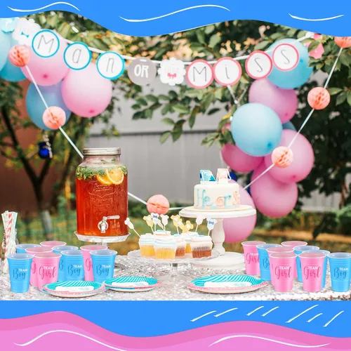 Miniatura 4 de Norme 60 vasos de plástico para revelación de género, color azul y rosa, suministros de revelación de género, equipo y niña, desechables para 16 oz