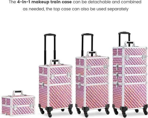 Miniatura 3 de Yaheetech Estuche de maquillaje profesional de entrenamiento 4 en 1/carrito de cosméticos rodante/estuche organizador de maquillaje/estuche de viaje