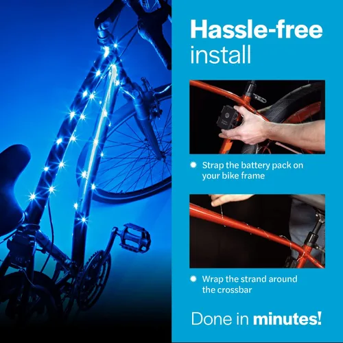Miniatura 6 de Brightz CosmicBrightz - Cuerda de luz LED para marco de bicicleta, cuerda de 6.5 pies, funciona con pilas con interruptor de encendido/apagado, Azul
