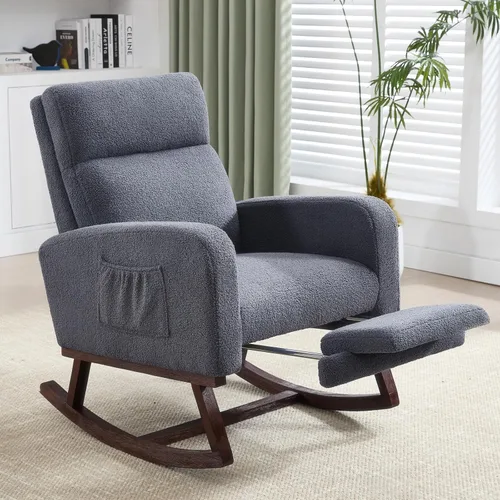 Miniatura 18 de HCHAIRH Mecedora para cuarto de bebé, sillas mecedoras de lactancia con reposapiés para mamá, silla mecedora con reposapiés y respaldo alto