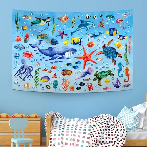 Miniatura 6 de DECOWALL TP-010 - Tapiz de animales marinos de 60 x 40 pulgadas (59.1 in x 39.4 in), póster para niños, aprendizaje educativo, para colgar