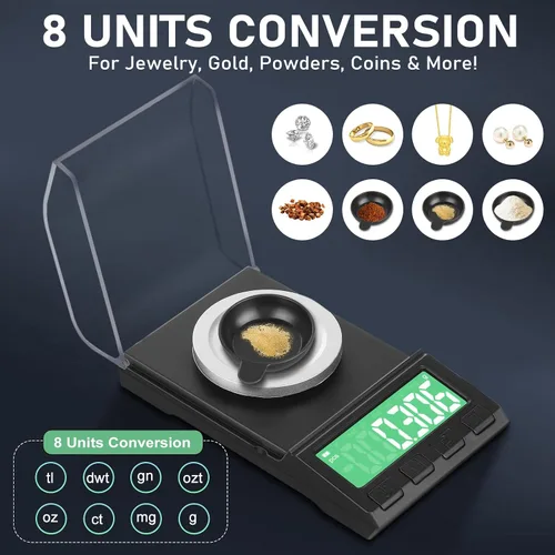 Miniatura 3 de Diyife - Báscula portátil de miligramos de 3.53 oz/0.00 oz, báscula recargable de gramos con 8 unidades, báscula de polvo de alta precisión
