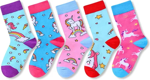 Miniatura 3 de Zmart Paquete de calcetines de animales para niñas, regalos de llama y unicornio, calcetines de corgi y pollo, 5 pares para niños