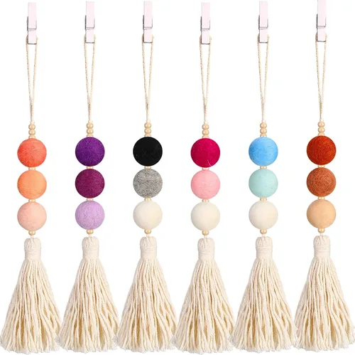 6 Piezas Difusor de Coche de Bolas de Fieltro Aceite Esencial Borla Colgante con Cuentas Difusor de Aromaterapia Encanto Colorido Clips de