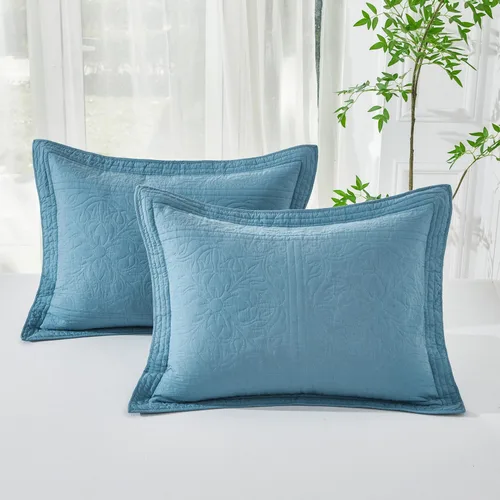Miniatura 22 de WINLIFE Juego de 2 fundas de almohada acolchadas 100% algodón, estampado floral, tamaño King, color verde