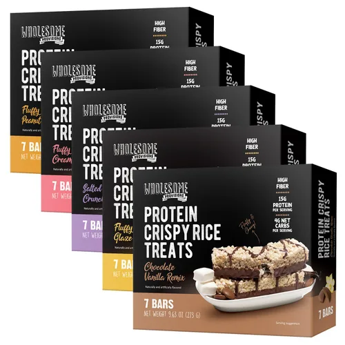 Miniatura 21 de Barritas de Arroz Crujiente de Proteína, 15g de Proteína, 3g-7g de Carbohidratos Netos, Bajo en Carbohidratos, Esponjoso, Suave, Gomoso, Sin Gluten