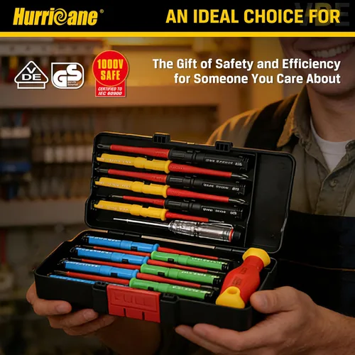 Miniatura 7 de HURRICANE Juego de destornilladores aislados de 15 piezas, herramientas de electricista con certificación VDE de 1000 V con cuchillas S2 codificadas