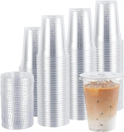 Miniatura 13 de TashiBox 100 tazas de plástico de 16 onzas, tazas de café helado para llevar, tazas de fiesta de PET transparentes