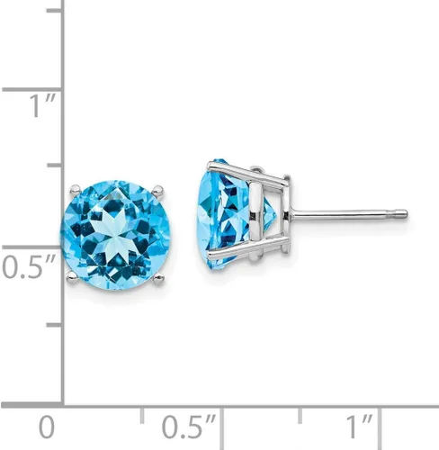 Miniatura 3 de Aretes redondos de topacio azul suizo en oro blanco real de 14 quilates