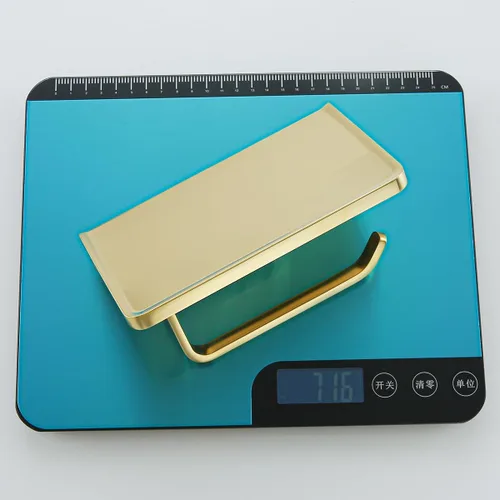 Miniatura 6 de RANDOM Portarrollos de papel higiénico dorado cepillado con estante Soporte de rollo de papel higiénico de metal sólido Gold.RD93008BG Oro cepillado