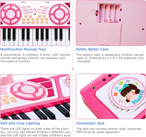 Miniatura 5 de Juguetes para niñas de 3 años en adelante: Regalo de 49 teclas Teclado de piano para niños, juguete de instrumento musical educativo multifuncional