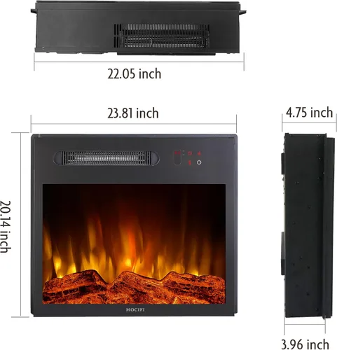 Miniatura 5 de Calentador eléctrico integrado de 23 pulgadas, chimenea independiente empotrada, control remoto, pantalla táctil, velocidad de brillo de llama