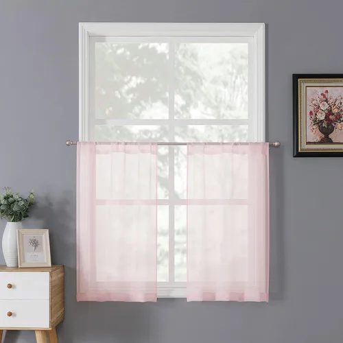 Miniatura 57 de Tollpiz - Juego de 2 paneles de cortinas de velo traslúcidas para media ventana, cortas, con textura de lino y bolsillo para cortinero, filtran
