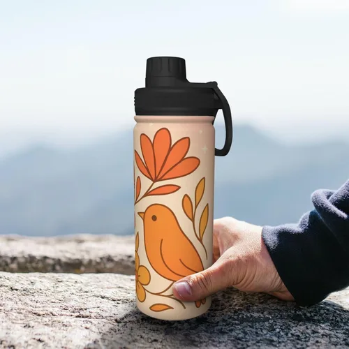 Miniatura 8 de Abstract flowers Printed Insulated Water Bottle, 18oz Stainless Steel Funny Travel Mug, Leakproof Hot & Cold for Sports, Gym, Hiking