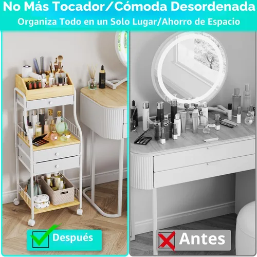 Miniatura 8 de HapiRm Organizador de Maquillaje de Piso para Almacenamiento - Organizadores de Maquillaje y Cuidado de la Piel de Tocador con Cajones, Estuches