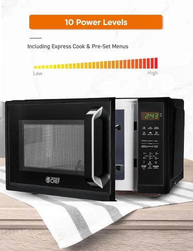 Miniatura 3 de Horno microondas COUNTERTOP de 0.9 pies cúbicos de Commercial CHEF con 10 niveles de potencia, microondas pequeño con asa de agarre, horno Negro
