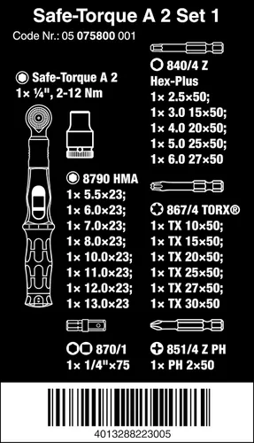 Miniatura 2 de Wera 05075832001 Safe-Torque A 2 Juego 1, Juego de llaves dinamométricas, 1/4" hexagonal, 2-12 Nm, 23 piezas, negro verde