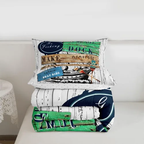 Miniatura 5 de Erosebridal Juego de edredón de barco muelle, juego de ropa de cama con diseño de paleta de lago, tamaño individual para niños, adolescentes