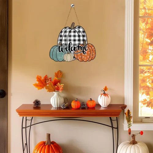 Miniatura 5 de Decoración de pared de calabaza, decoración de pared de calabaza, decoración de otoño para el hogar, porche, colgador de puerta delantera, letrero