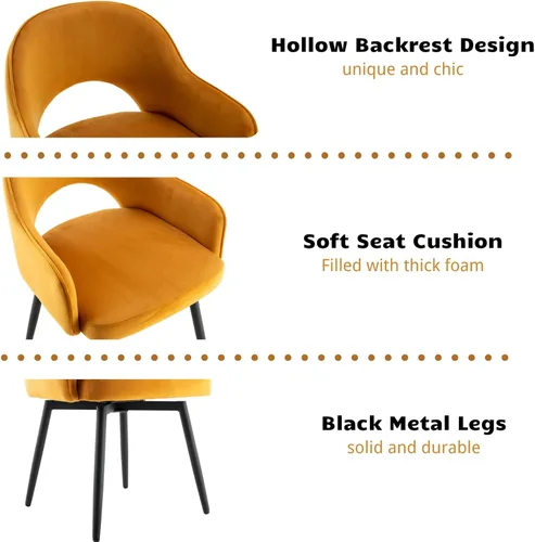 Miniatura 6 de HEAH-YO Juego de 2 sillas decorativas giratorias modernas, sillas de comedor de piel sintética con reposabrazos y patas de metal negro, sillas