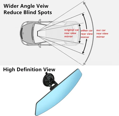 Miniatura 3 de Espejo retrovisor para automóvil con ventosa ajustable, gran angular que reduce los puntos ciegos, 12.6 pulgadas, HD, universal, panorámico