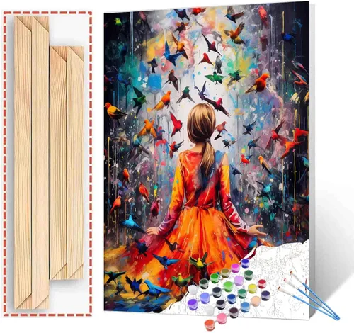 Miniatura 10 de TUMOVO Pintura por números para niñas con flores para adultos, principiantes, mujeres rodeadas de abejas, pintura acrílica por números, pintura