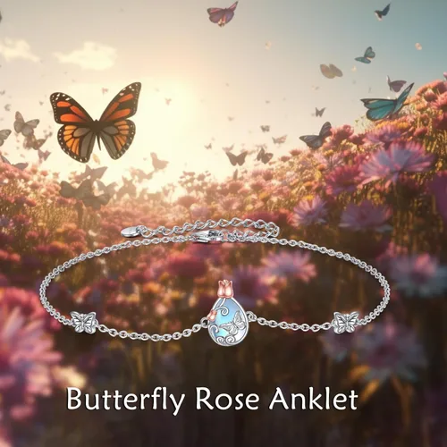 Miniatura 5 de AOBOCO Tobillera de plata de ley para mujer, pulsera de tobillo de ojo turco de mariposa de cristal, libélula