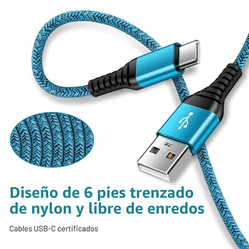 Miniatura 3 de Cable de carga C de carga rápida USB tipo C, cables de carga Android de 6 pies, paquete de 2 para Samsung Galaxy S26 S25 S24 S23 S22 S21 S20 Ultra