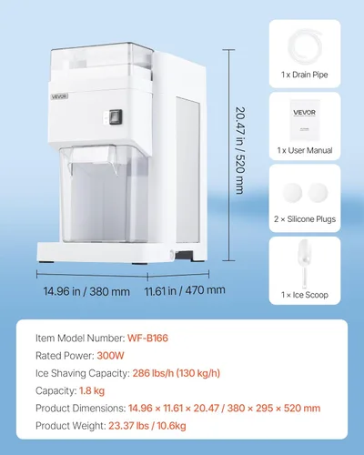 Miniatura 7 de VEVOR - Máquina trituradora de hielo comercial, 1.91QT / 1.8L, trituradora eléctrica de cubos de hielo grande, con motor premium de 300W, cuchillas