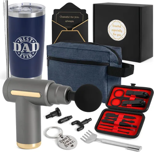 Miniatura 5 de Caja de regalo para papá, kit de relajación y cuidado personal con pistola de masaje, vaso de 20 onzas, bolsa de aseo personal, juego de aseo