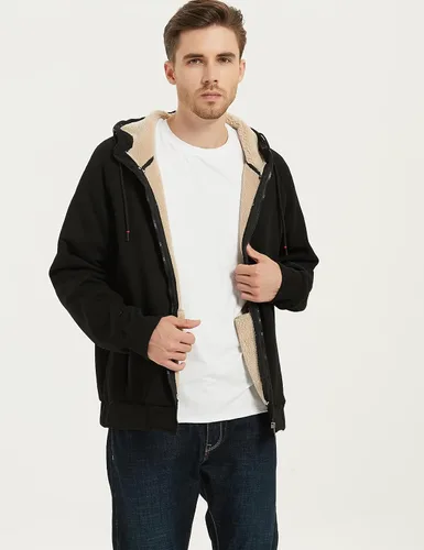 Miniatura 5 de Flygo Sudadera con capucha de forro polar para hombre, cálida con cremallera completa, forro de sherpa, chaqueta de invierno