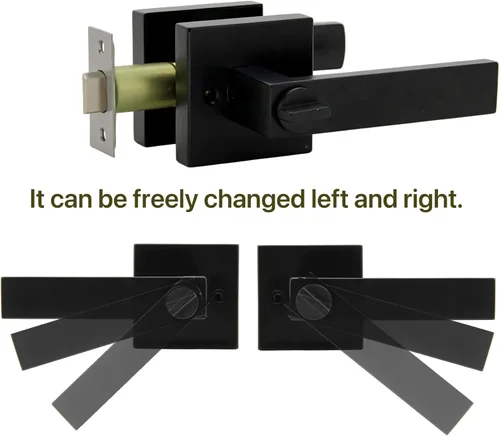 Miniatura 5 de SUNTAI Manijas de puerta de dormitorio/baño, manijas cuadradas para puertas de privacidad, color negro mate (paquete de 10)