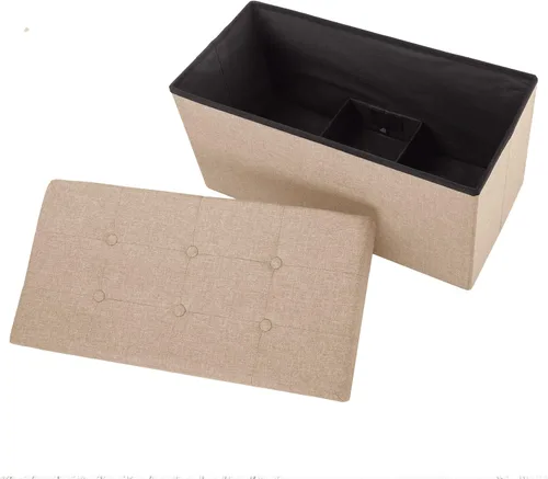 Miniatura 8 de Lavish Home Otomana plegable de almacenamiento, juego de 2 reposapiés copetudos de 30 pulgadas, baúl o banco de lino con contenedor extraíble