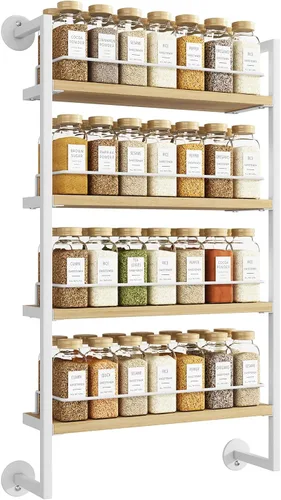 Miniatura 11 de IBUYKE Estante para Especias de Pared, Organizador Colgante de Condimentos de 4 Niveles, Estante Grande para Pared para hasta 50 Frascos, Marrón