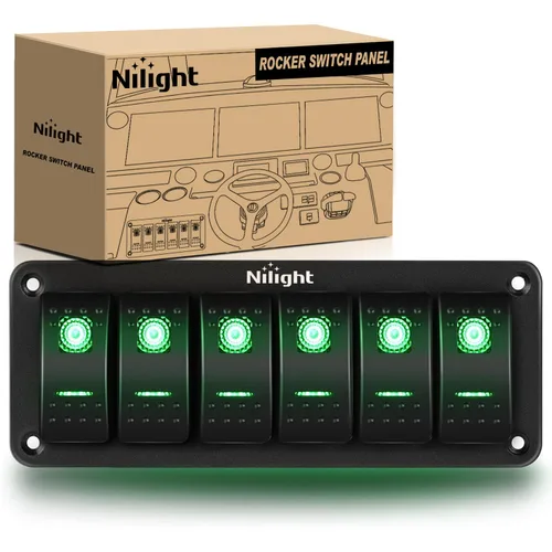 Miniatura 43 de Nilight Panel de interruptor basculante de 2 posiciones, 12V 24V DC, interruptores rojos, aluminio, 5 pines, ON OFF, precableado, impermeable