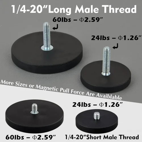 Miniatura 8 de MUTUACTOR Imanes fuertes y resistentes, imán de goma de neodimio antiarañazos de 60 libras 1/4-20 macho roscado, paquete de 2 potentes imanes