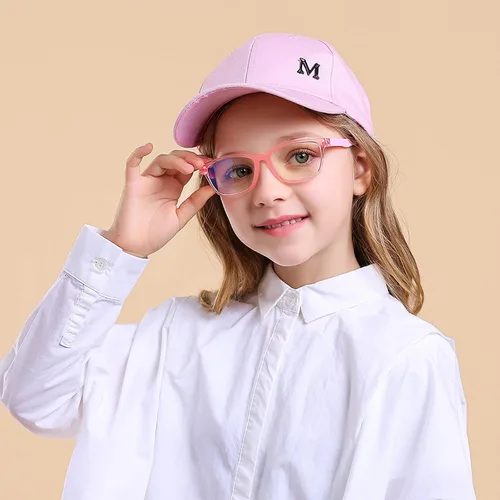 Miniatura 5 de Gafas de luz azul para niños y niñas con bonita funda de automóvil, protección UV400, antirayos azules, edades de 3 a 12 años Rosa Transparente