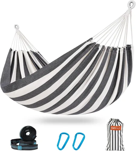 Miniatura 13 de Lazy Daze Hammocks Hamaca doble brasileña de algodón, extra grande, portátil, para acampar al aire libre, con correas para árboles y bolsa de viaje