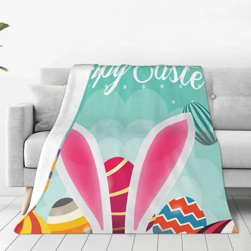 Miniatura 9 de Manta de franela con orejas de conejo de Pascua en acuarela, cálida, acogedora, suave, ligera, para dormitorio, sofá, habitación, hogar, manta Manta