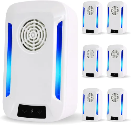 Repelente ultrasónico de plagas para interiores, paquete de 6, repelente de ratones para interiores, repelente de mosquitos, dispositivo repelente