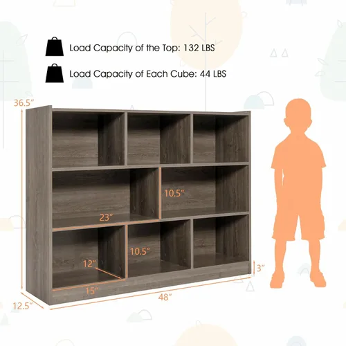 Miniatura 7 de Costzon Estantería de 3 estantes para niños, organizador de almacenamiento de juguetes de madera para libros y juguetes, estantería Montessori de 8
