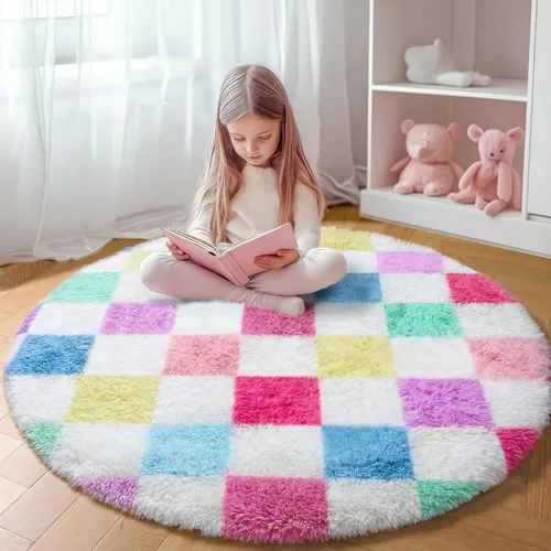 Miniatura 29 de KICMOR - Tapete a cuadros afelpado, peludo, mullido, color beige y blanco crema, pequeño, de 2 x 3 pies, para dormitorio, sala, junto a la cama