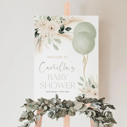 Miniatura 25 de Plantilla de letrero de bienvenida de baby shower de safari bohemio, letrero de baby shower de animales de selva editable, letrero de bienvenida