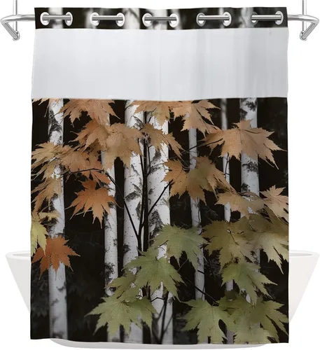 Miniatura 28 de TheBlackSpot Juego de cortinas de ducha de bosque rústico de granja, diseño botánico abstracto, abedul, naturaleza, juego de cortinas de baño