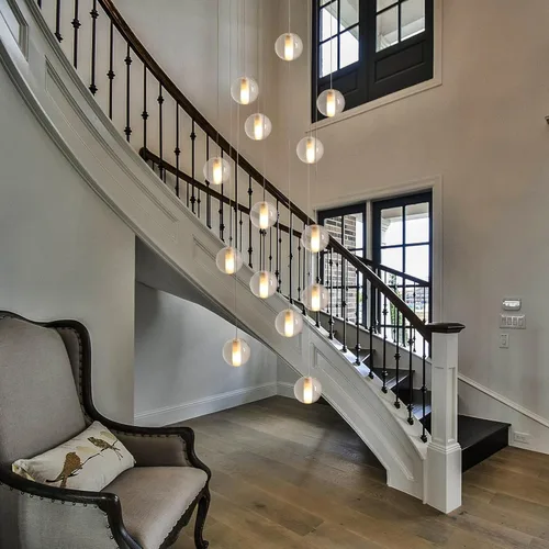 Miniatura 16 de Lámpara de escalera de 25 luces para techo alto, lámpara colgante de gota de lluvia de cristal moderno ajustable, luz colgante larga y grande