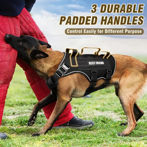 Miniatura 5 de Arnés táctico para perro, de tamaño mediano, con hebillas de metal, malla de aire transpirable, arnés militar Molle con 3 asas duraderas